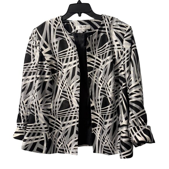 Jones Studio Womens Open Front Blazer Jacket 18W Black & White Geometric Print P - Picture 1 of 12